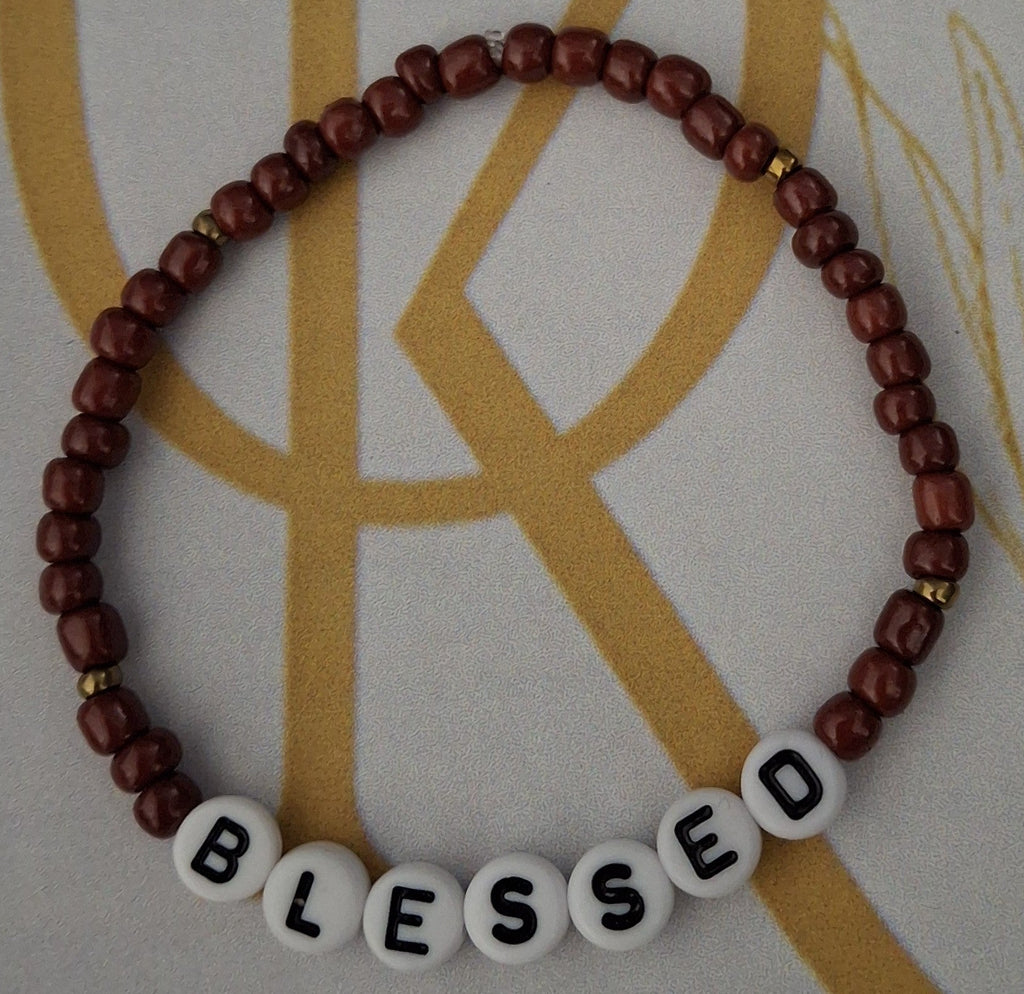 Worded, Blessed (Dark Brown) Beaded Bracelet (Single)