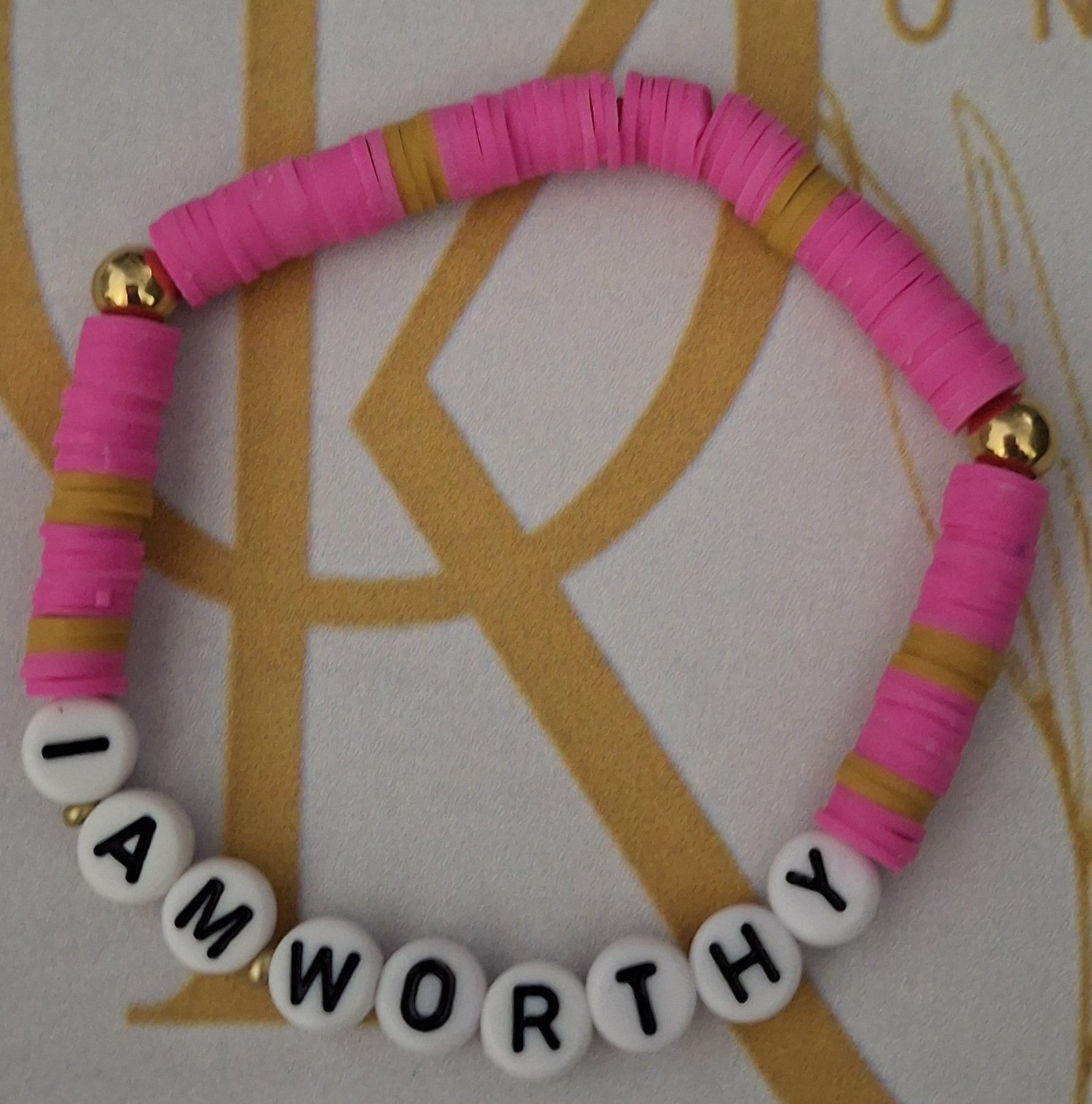 I Am Worthy (Pink n Light Brown) Beaded Bracelet (Single)
