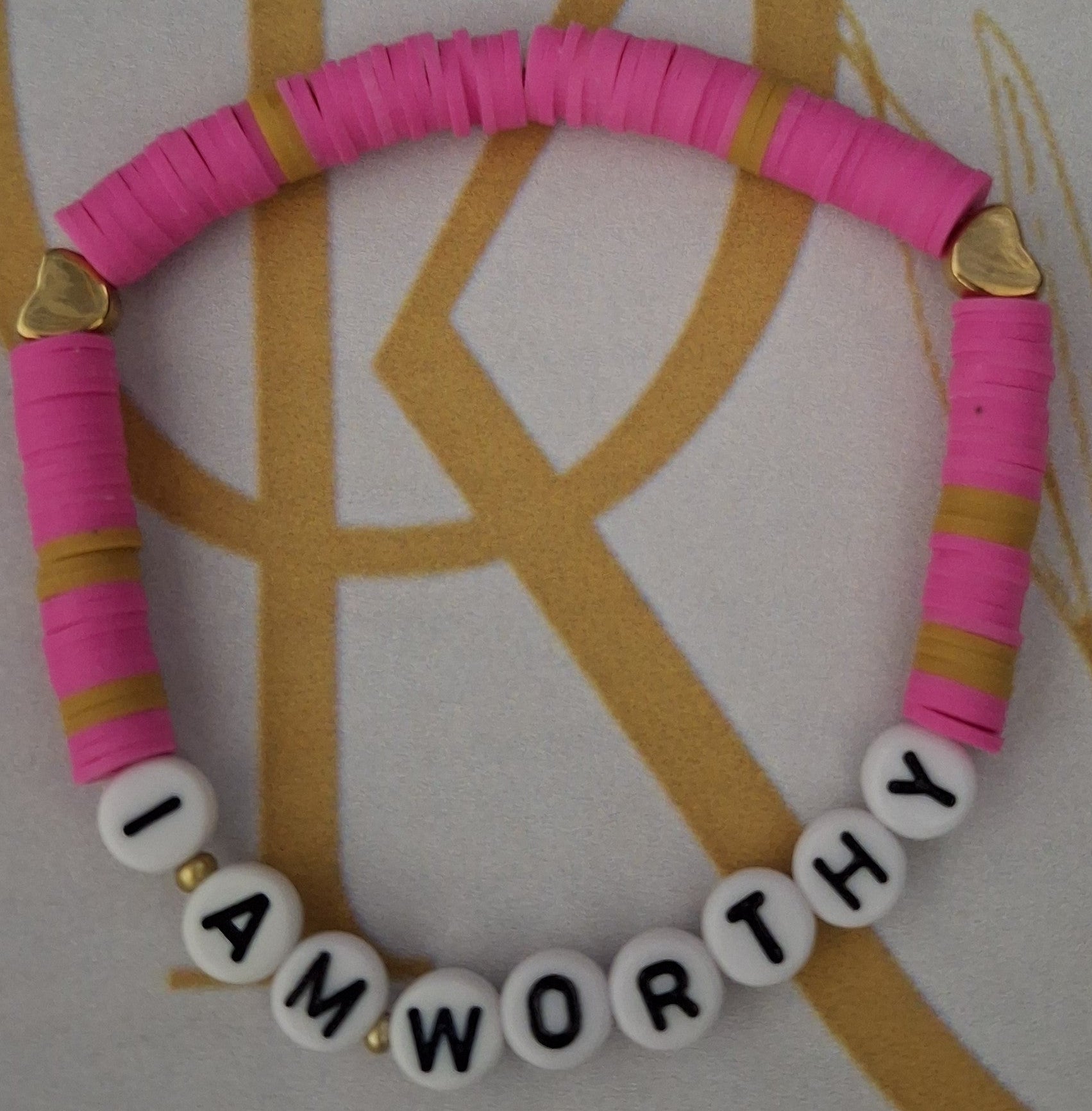 I Am Worthy (Pink n Light Brown) Beaded Bracelet (Single)
