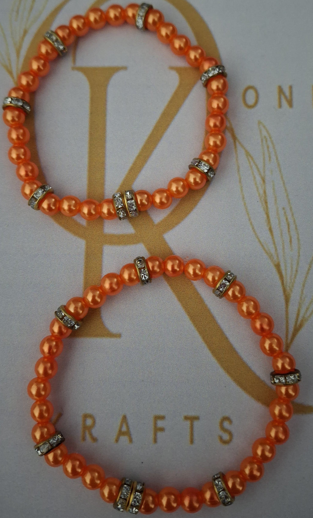 Imitation Pearl Beaded Bracelet: Orange (Pair)