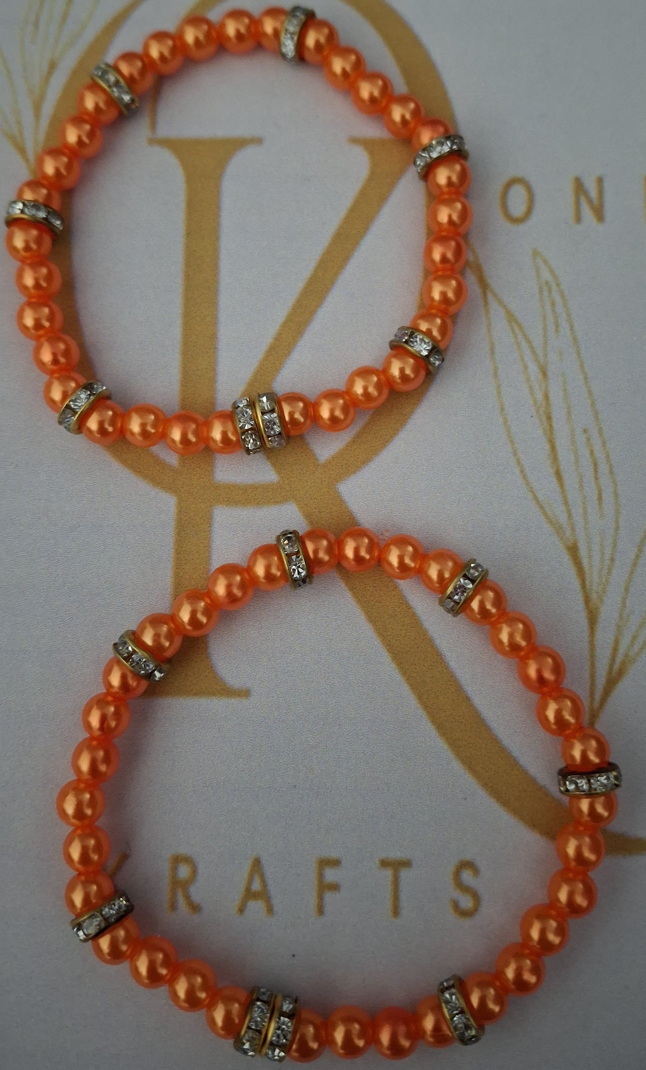Imitation Pearl Beaded Bracelet: Orange (Pair)