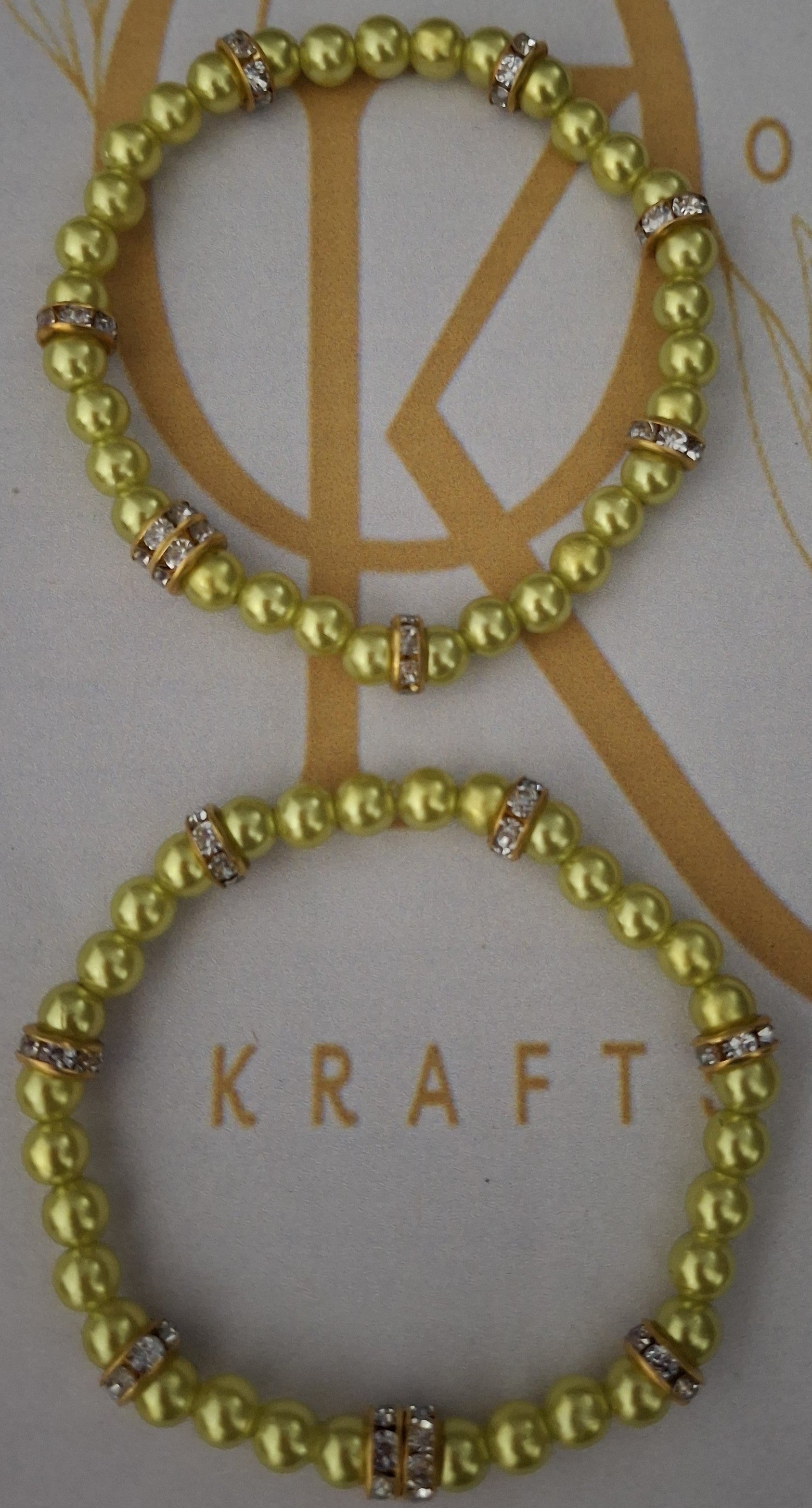 Imitation Pearl Beaded Bracelet: Lime Green (Pair)
