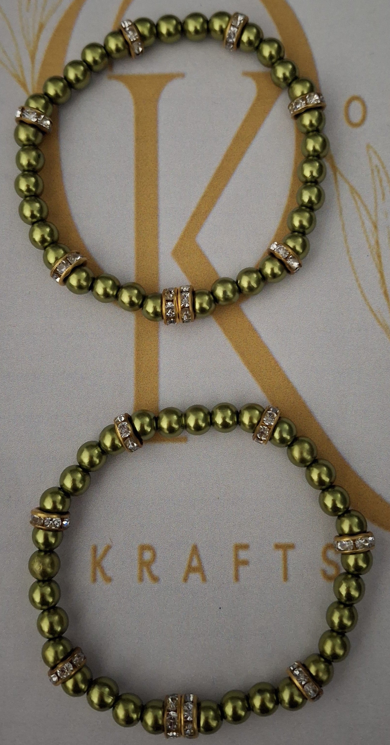Imitation Pearl Beaded Bracelet: Dark Pistachio Green (Pair)
