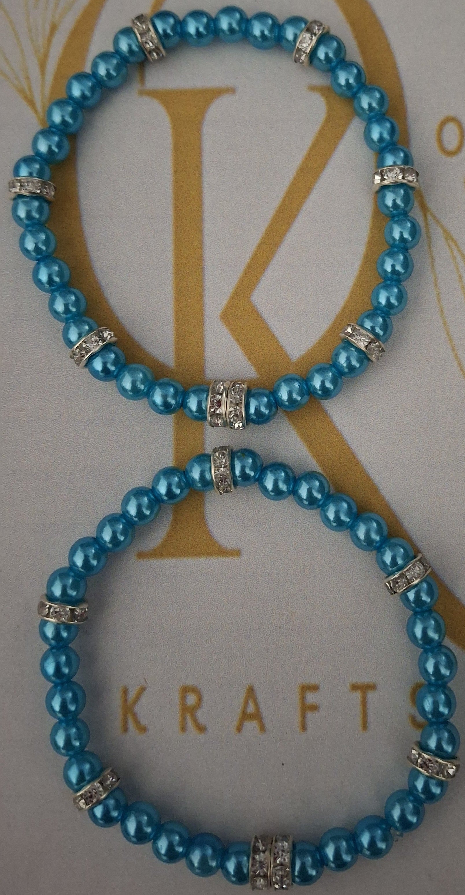 Imitation Pearl Beaded Bracelet: Bright Sky Blue (Pair)