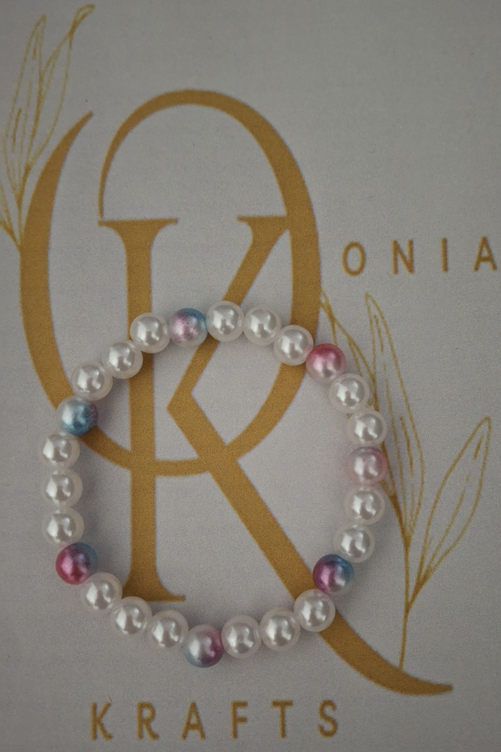 Imitation Pearl Beaded Bracelet multi-colour w/white (Single)