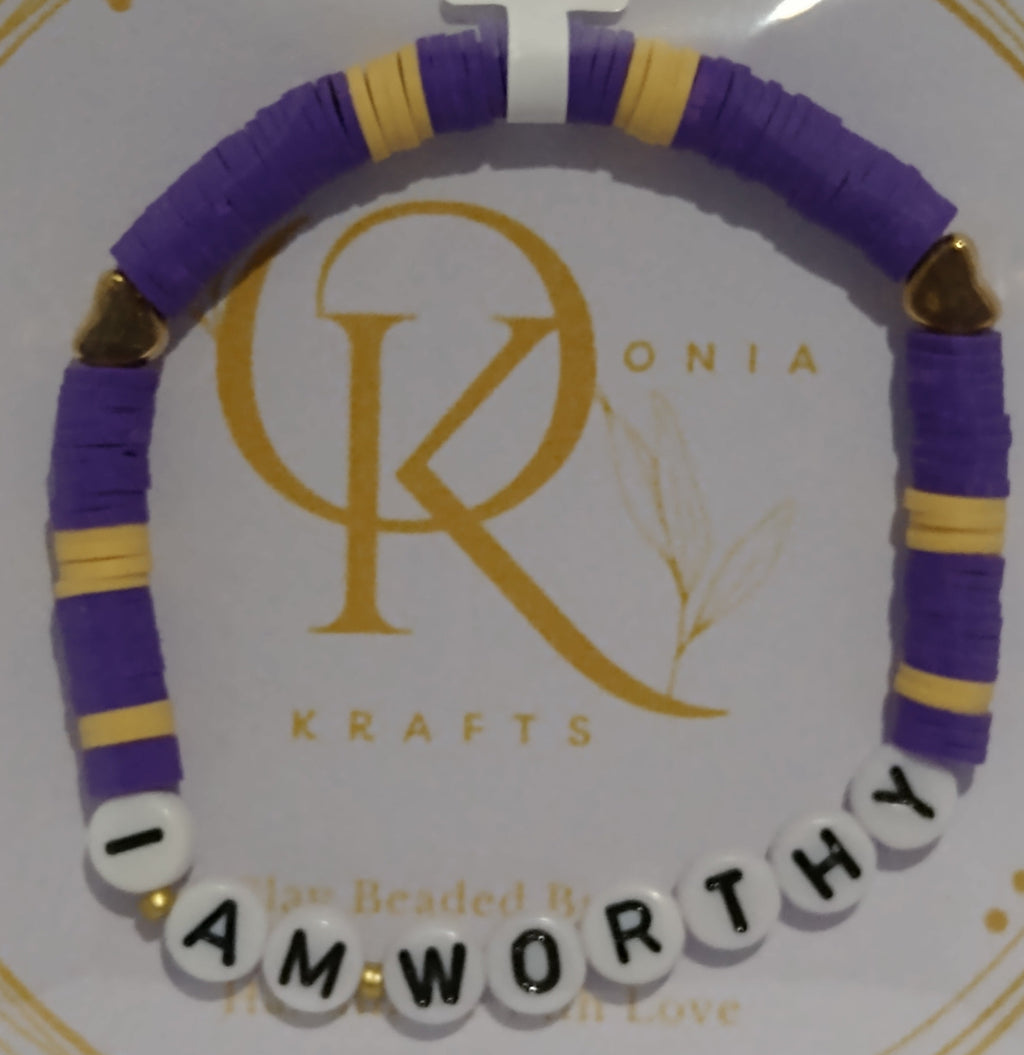 I Am Worthy (Purple n Yellow) Beaded Bracelet (Single)