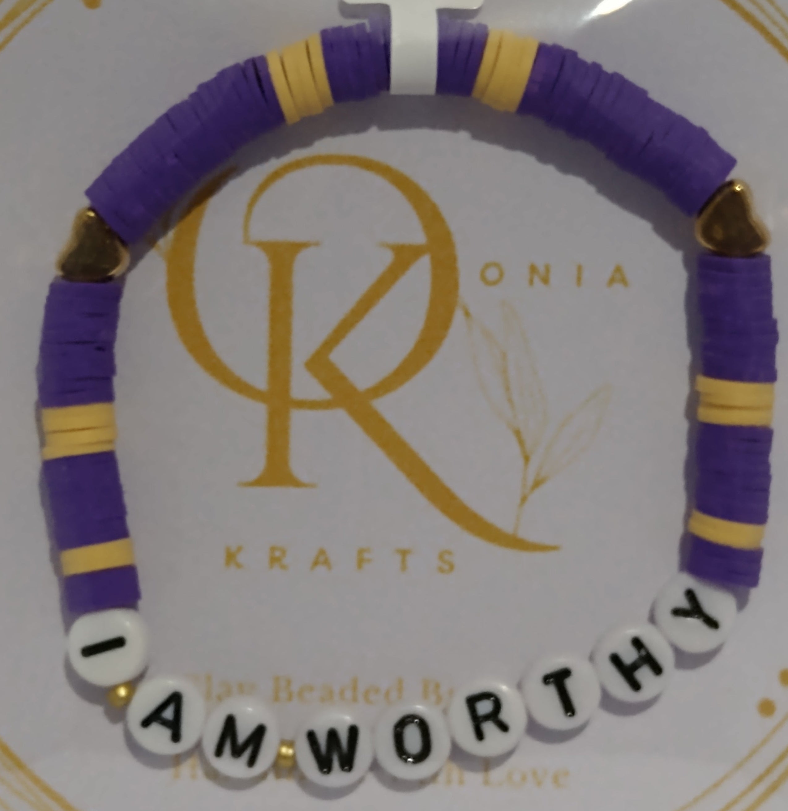 I Am Worthy (Purple n Yellow) Beaded Bracelet (Single)