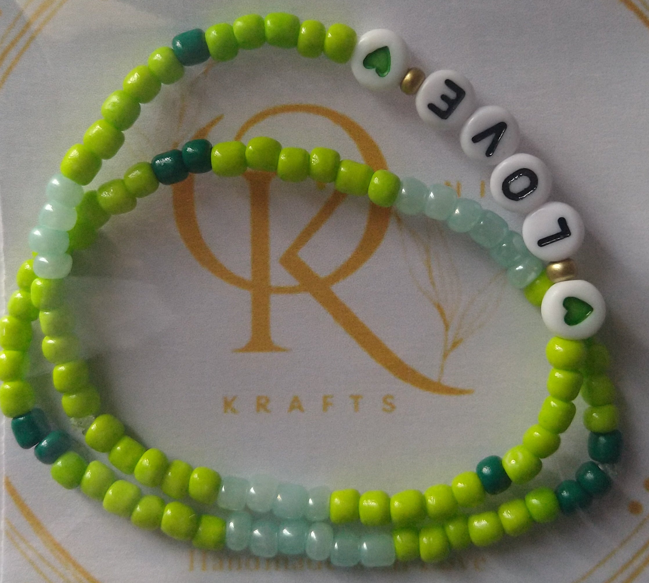 Love (Green) Beaded Bracelet (Pair)
