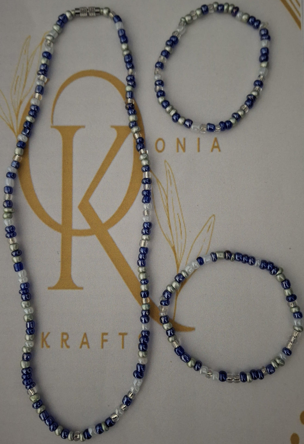 The Blue Highlight Beaded Necklace w/ Bracelets (Set)