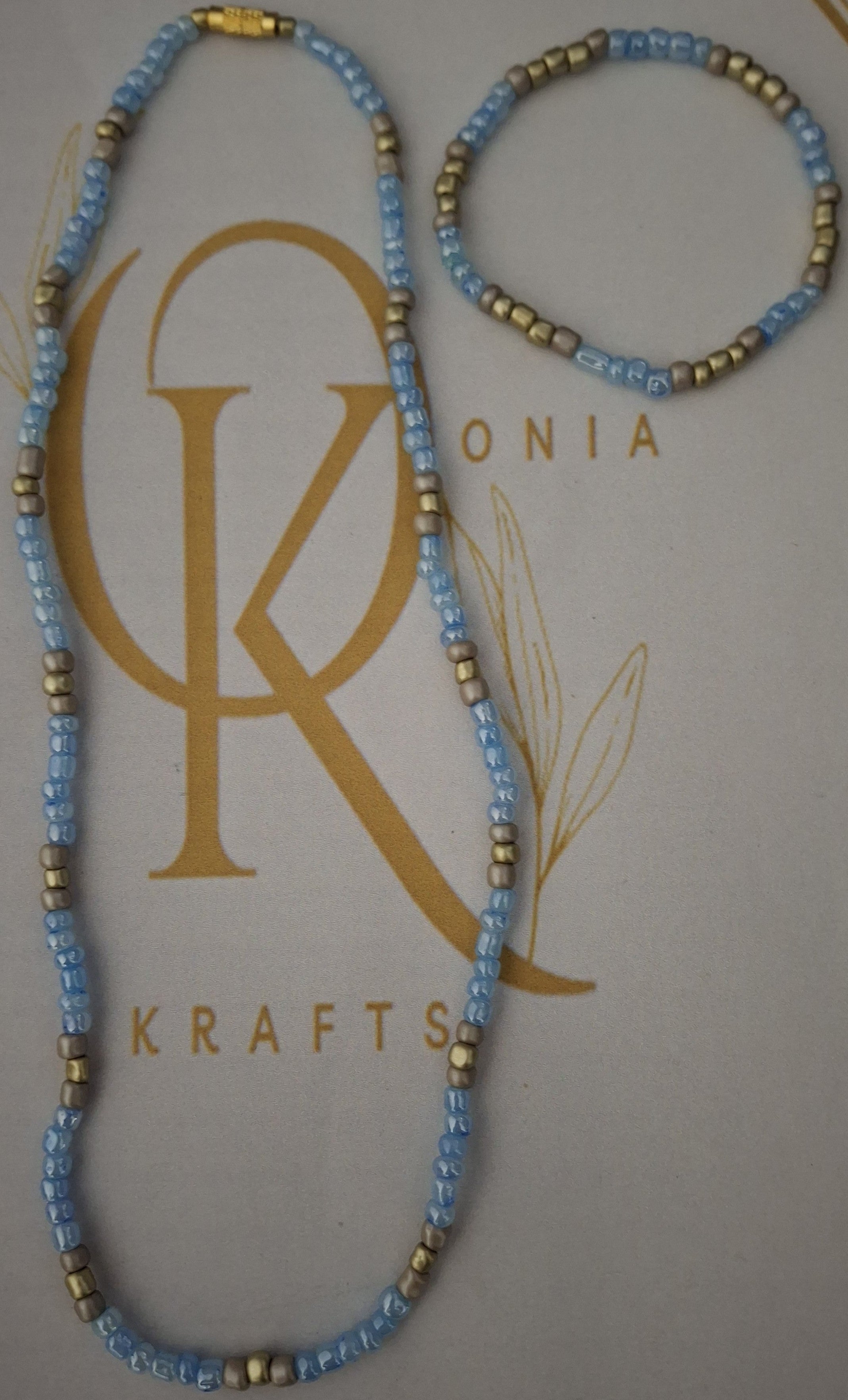The Blue Shade Beaded Necklace w/ Bracelet (Set)