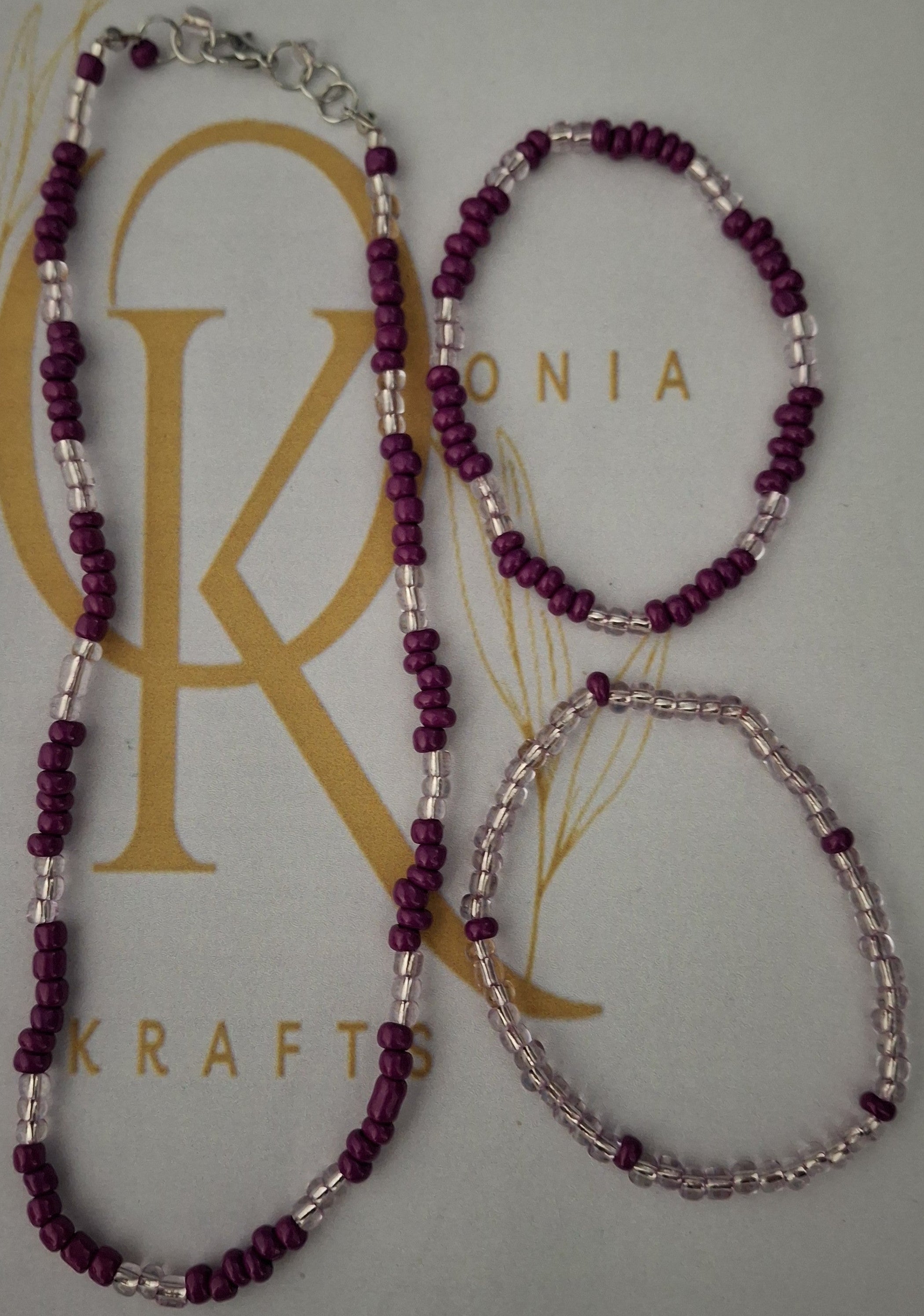 Cherry Mist Beaded Necklace w/ Bracelets (Set)