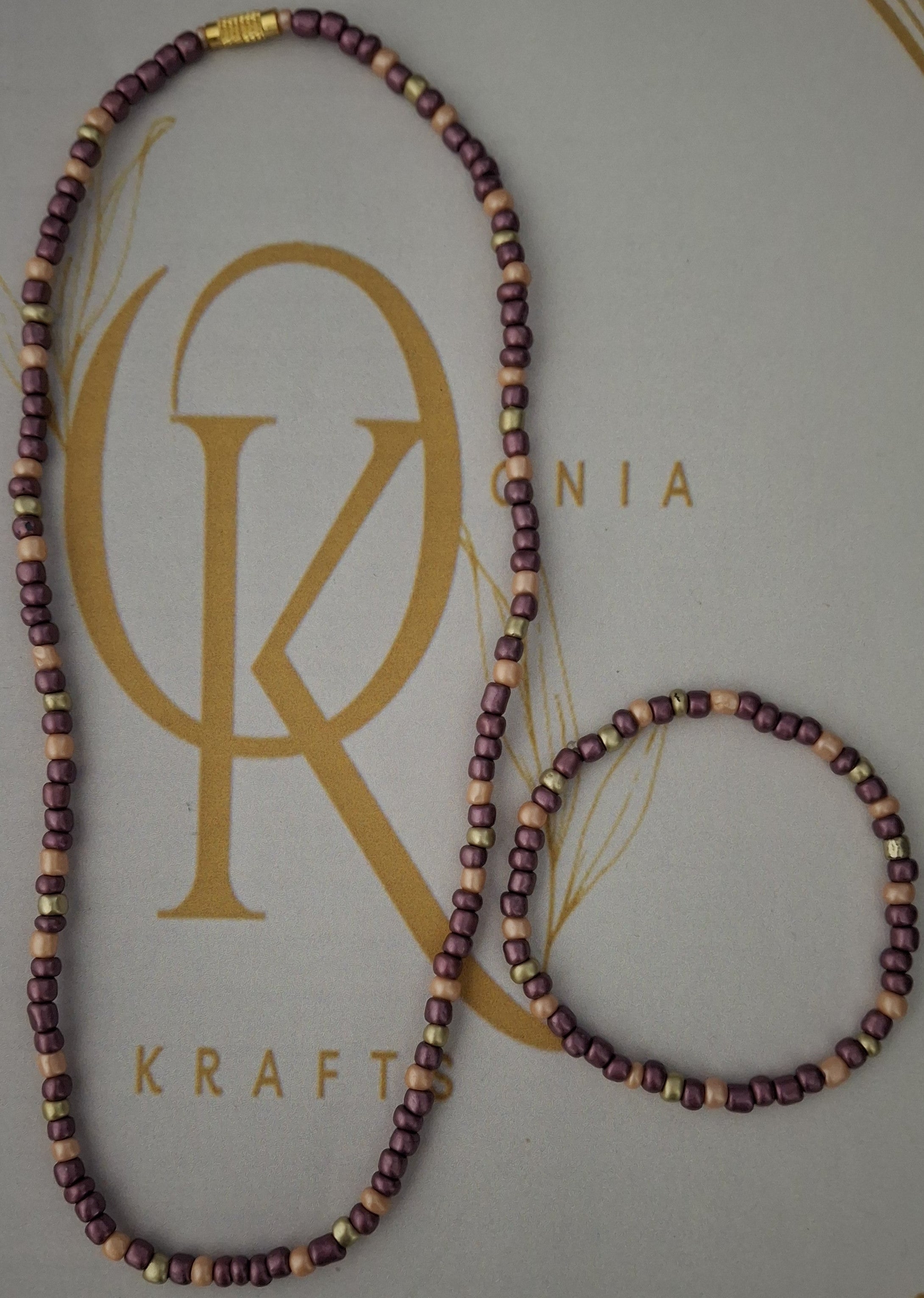 Dark Coral Beaded Necklace w/ Bracelet (Set)