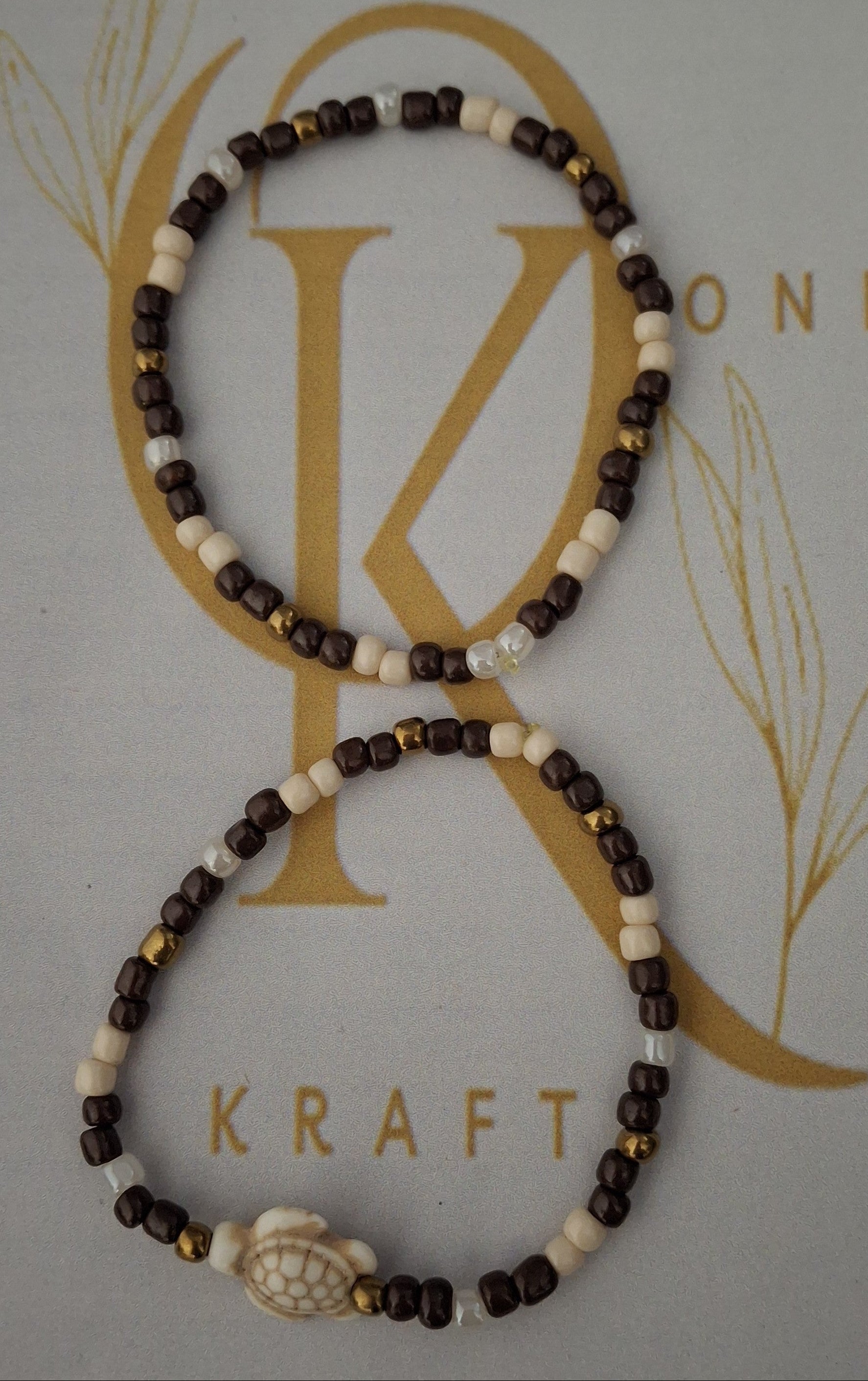 Dark Sandshade, Beaded Bracelet: w/Turtle Charm  (Pair)