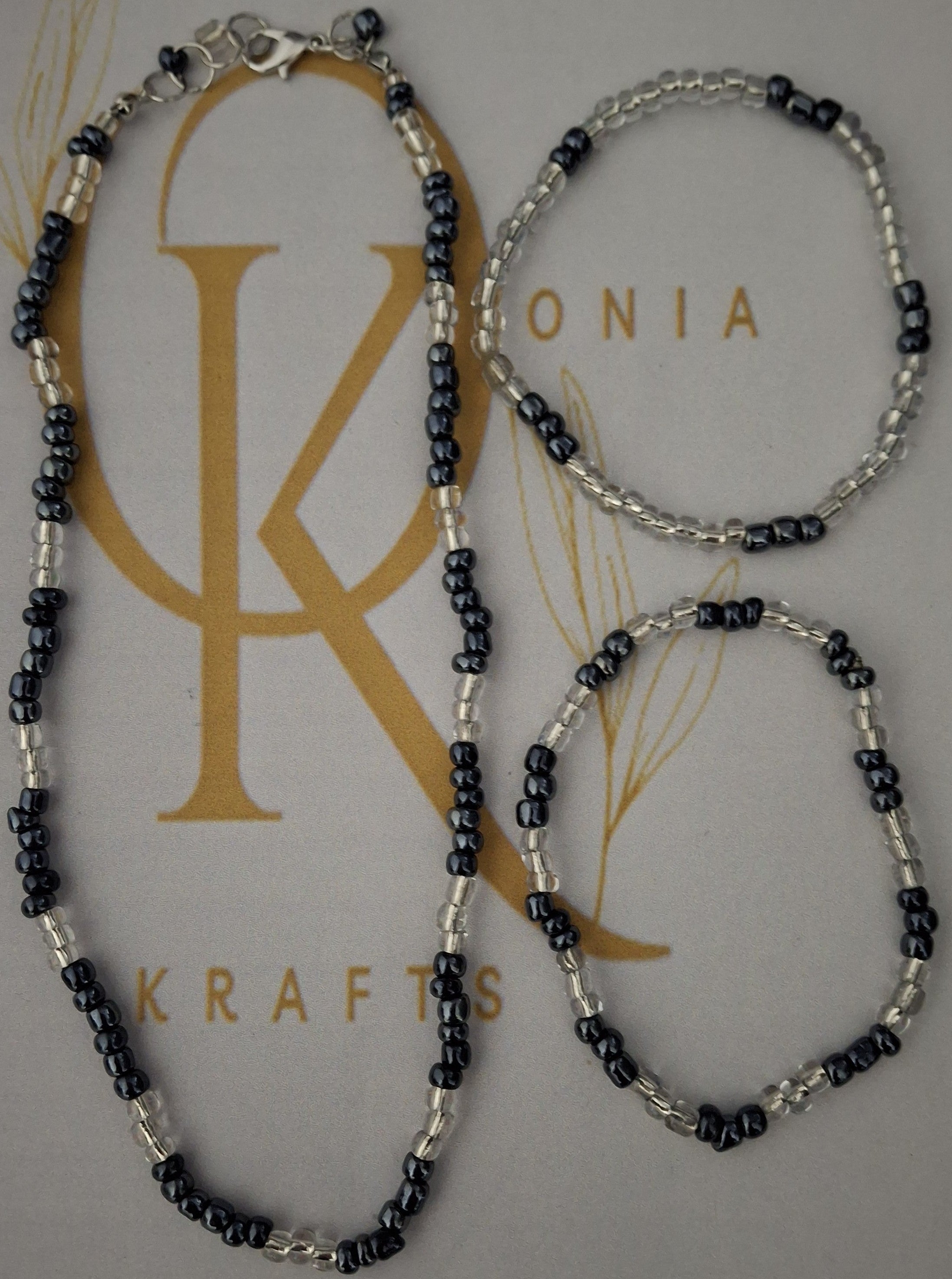 Dark Navy Remix Beaded Necklace w/ Bracelets (Set)