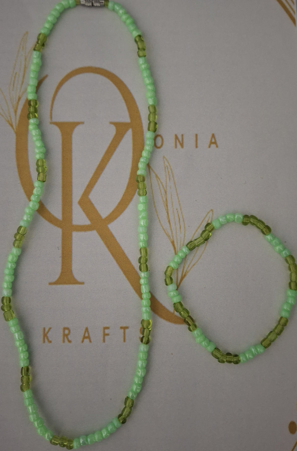 Lime green shade Beaded Necklace n Bracelet (Set)