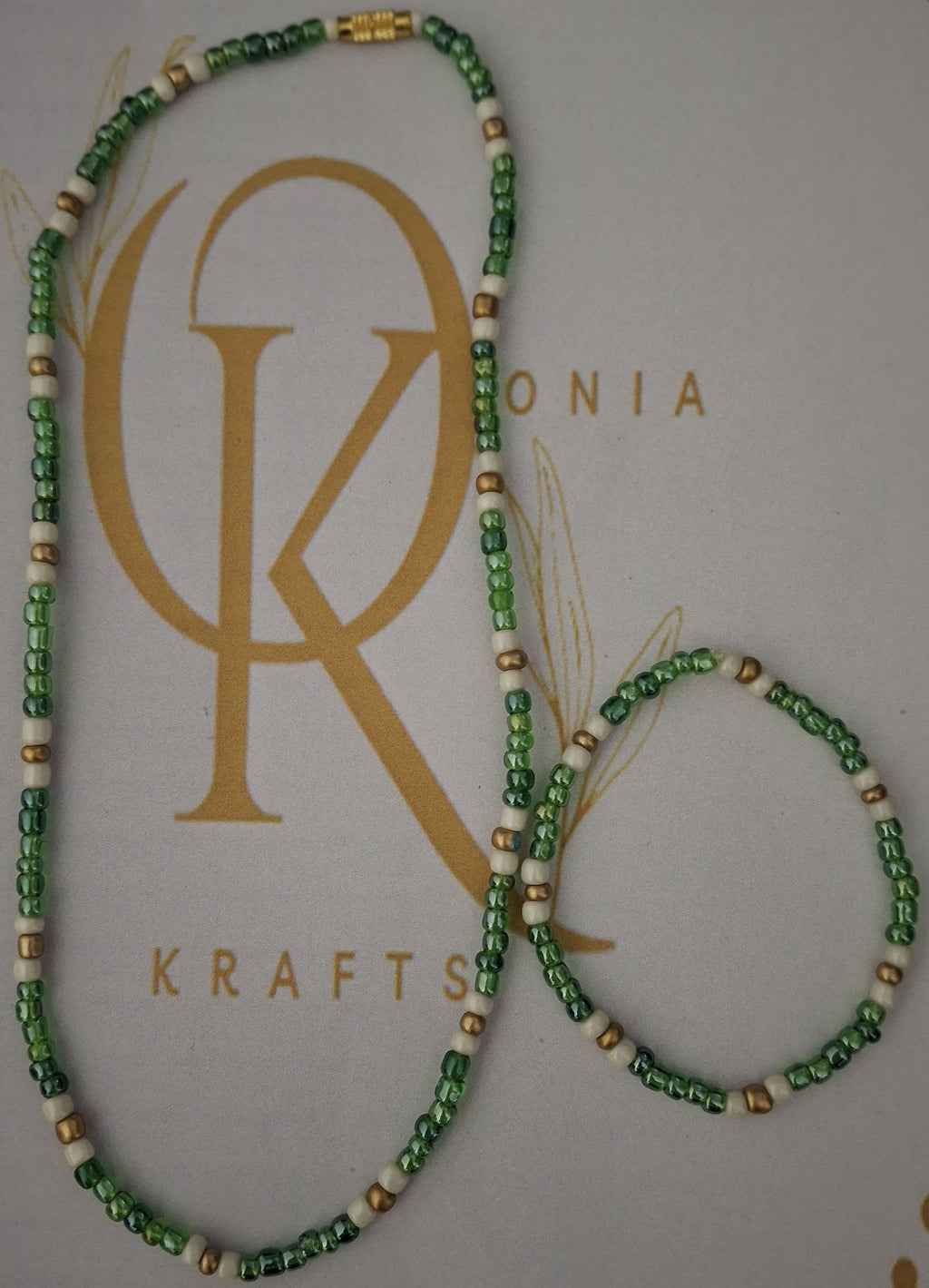 Leaf Love Beaded Necklace w/ Bracelet (Set)
