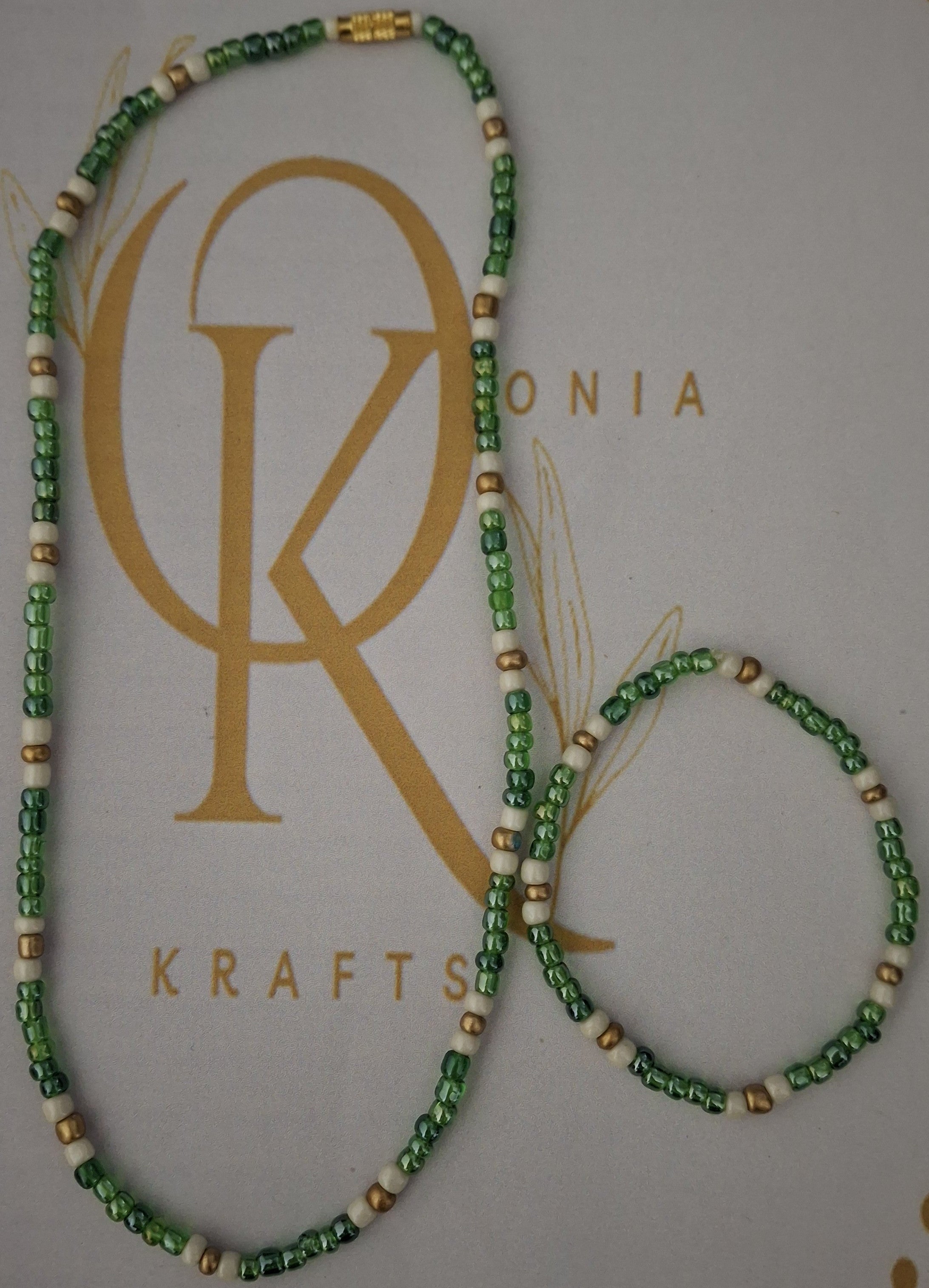 Leaf Love Beaded Necklace w/ Bracelet (Set)