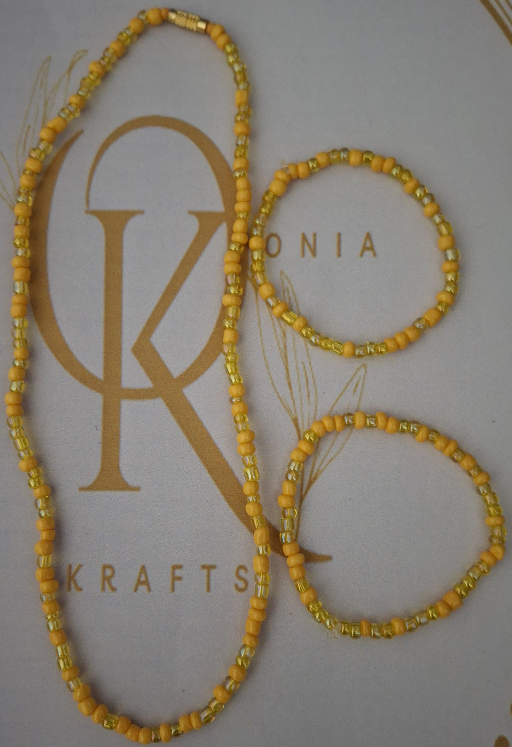 The Lemon Yellow Tang Beaded Necklace w/ Bracelets (Set)