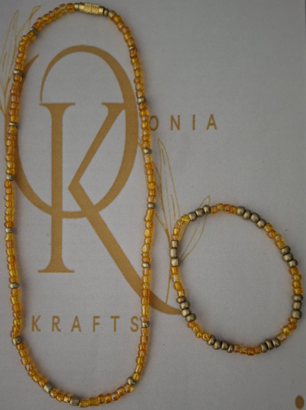 Lemon Tang  Beaded Necklace w/ Bracelet (Set)