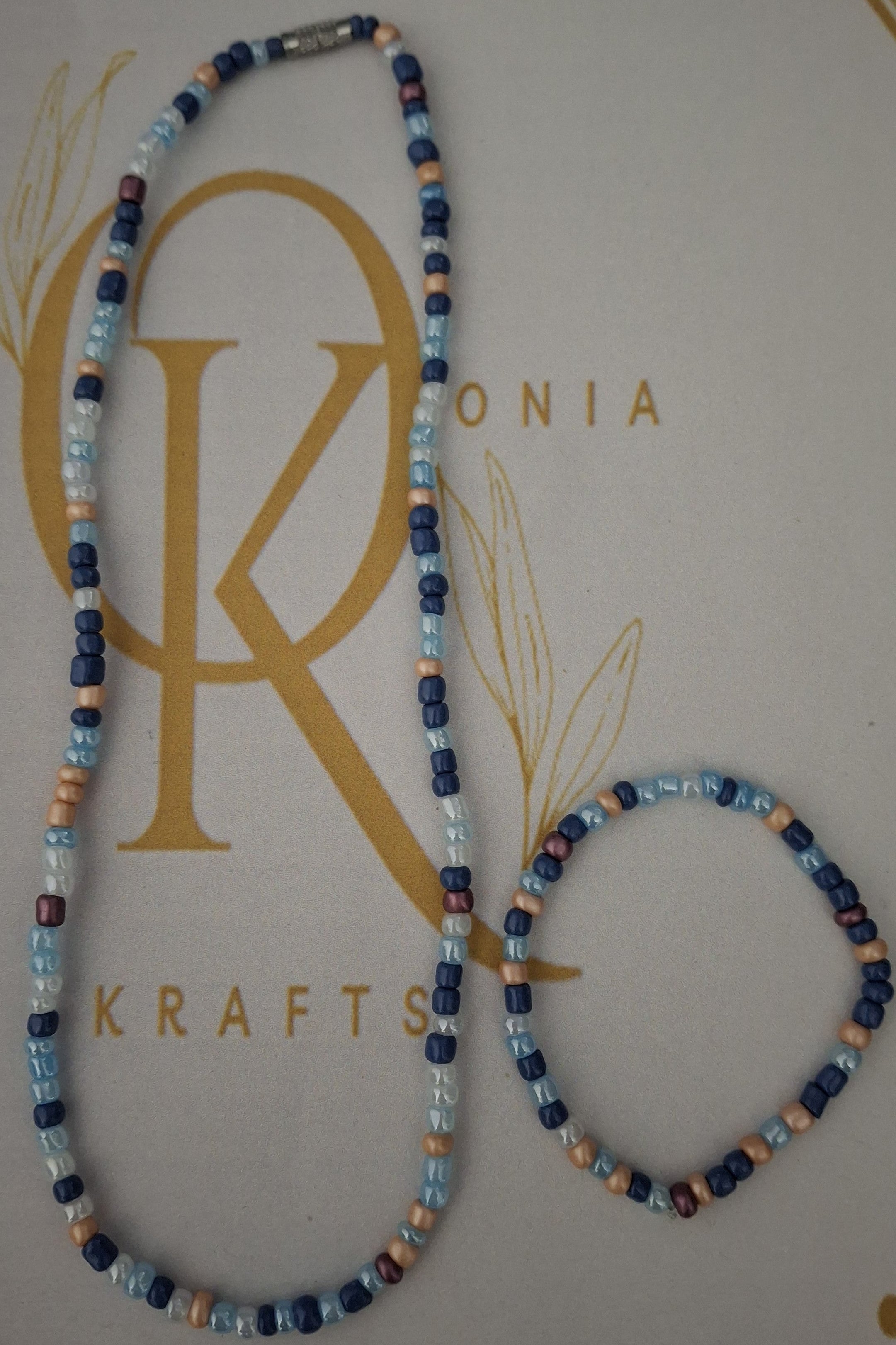The Phase Blue Beaded Necklace w/ Bracelet (Set)
