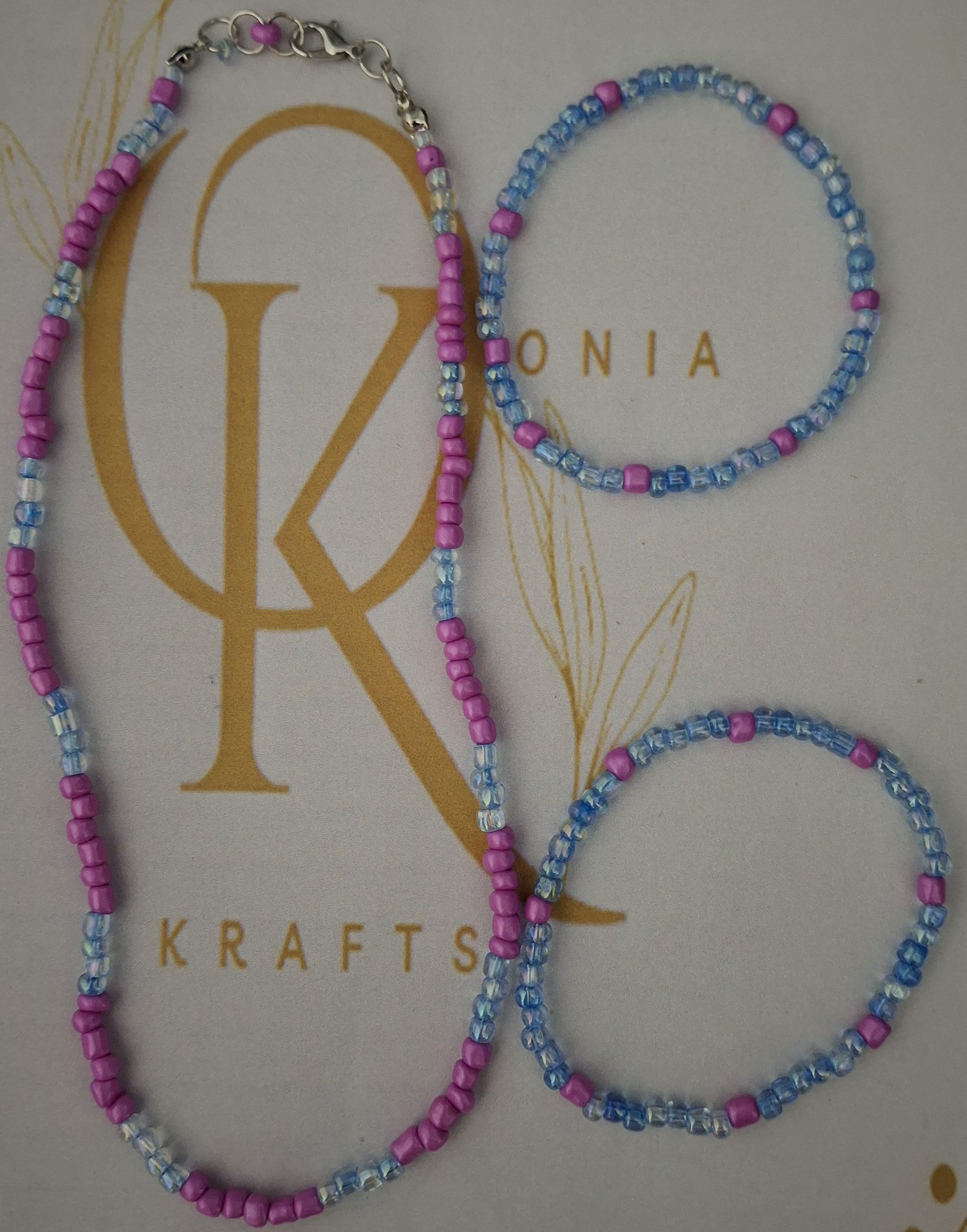 Turquoise Wave Beaded Necklace w/ Bracelets (Set)