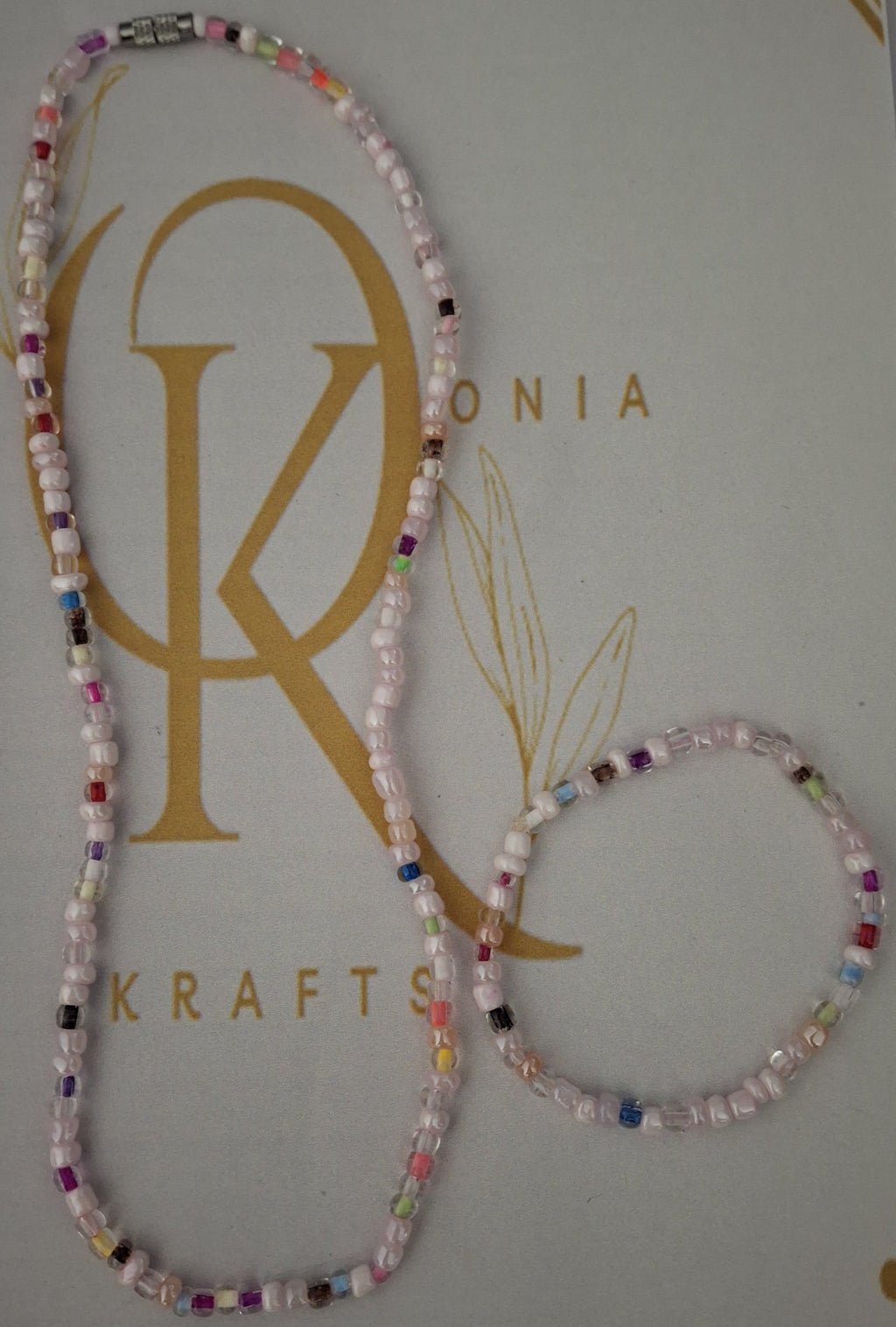 The Pink Coral Beaded Necklace w/ Bracelet (Set)
