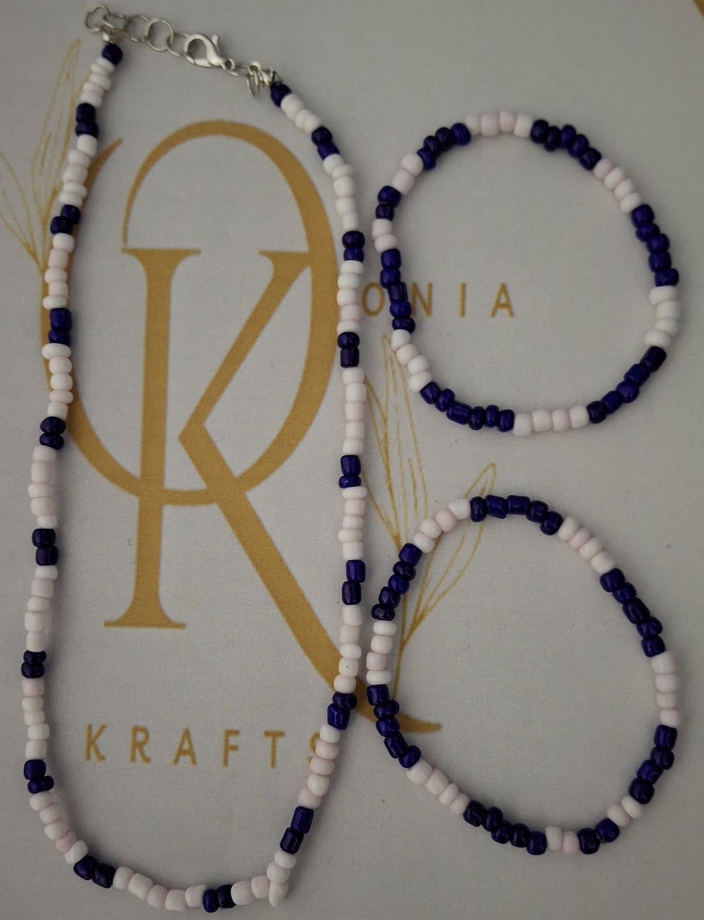 Purple Phase Beaded Necklace w/ Bracelets (Set)