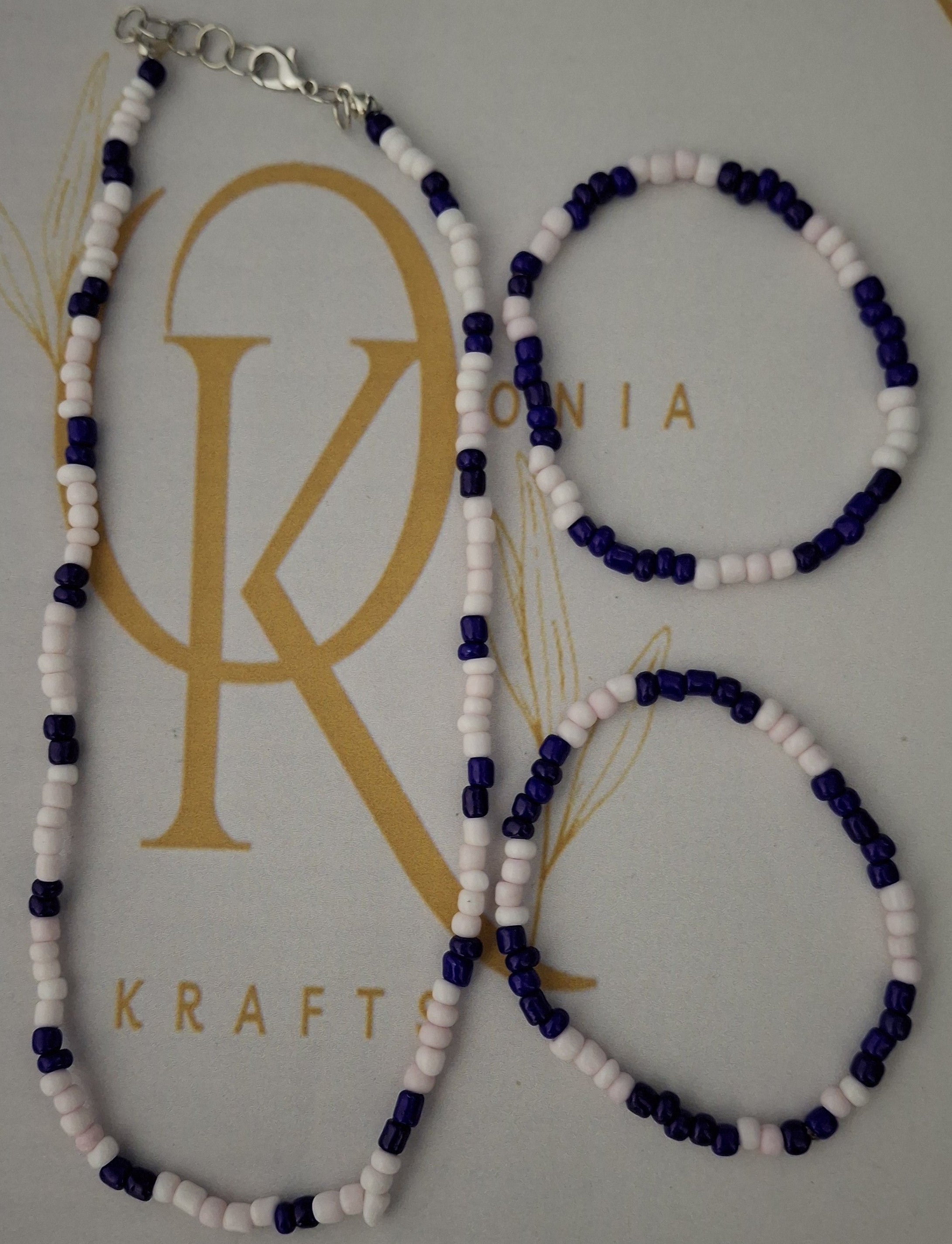 Purple Phase Beaded Necklace w/ Bracelets (Set)