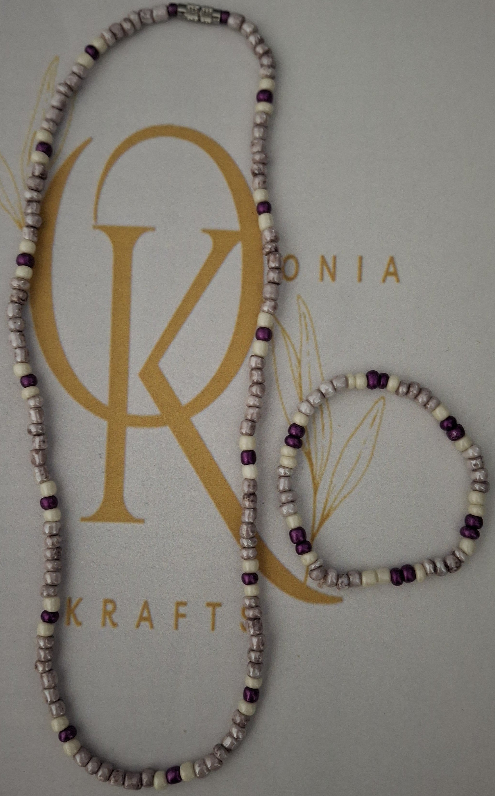 Purple Silhouette Beaded Necklace w/Bracelet (Set)