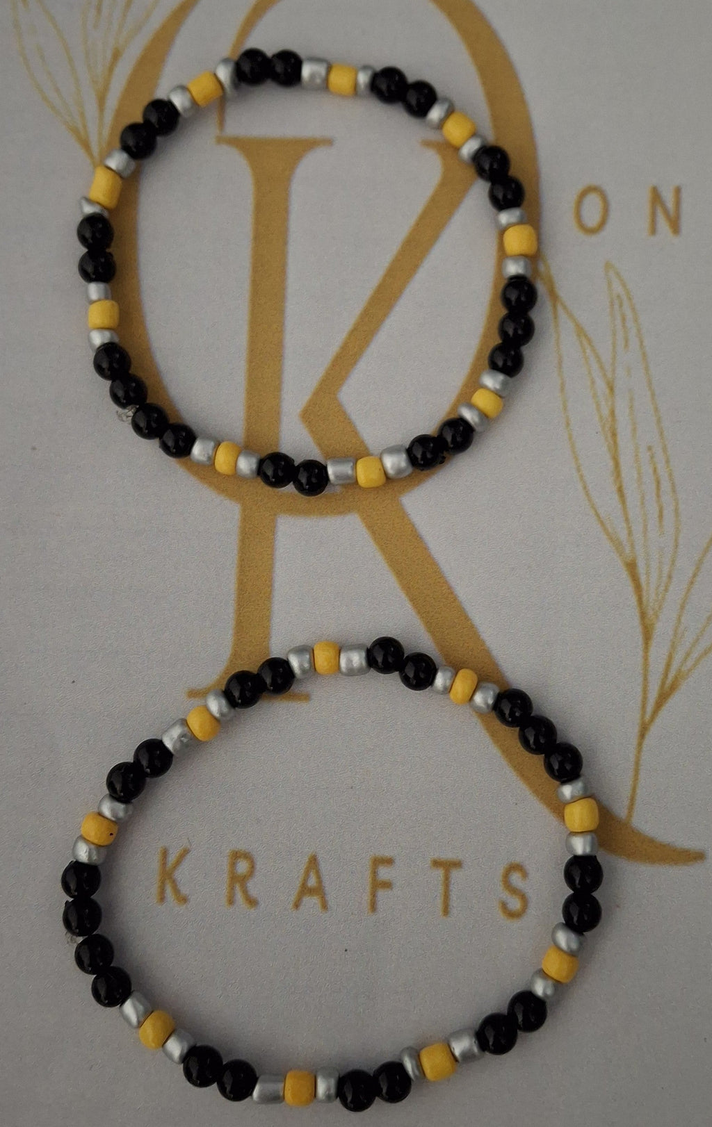 Yellow Stripe, Imitation Pearl mix Beaded Bracelet (Pair)