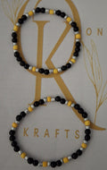 Yellow Stripe, Imitation Pearl mix Beaded Bracelet (Pair)